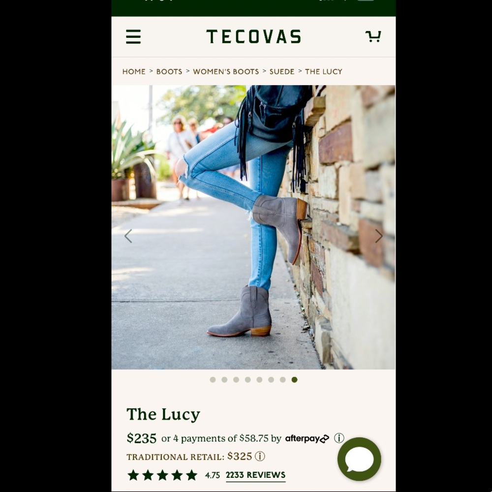 The Lucy boot by Tecovas. Grey water resistant suede. Brand new, never been worn